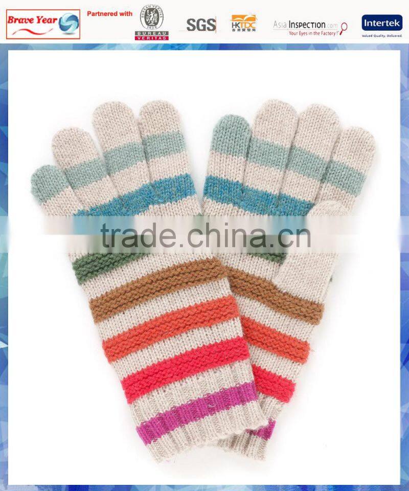 multi color stripe knitted woolen gloves for women