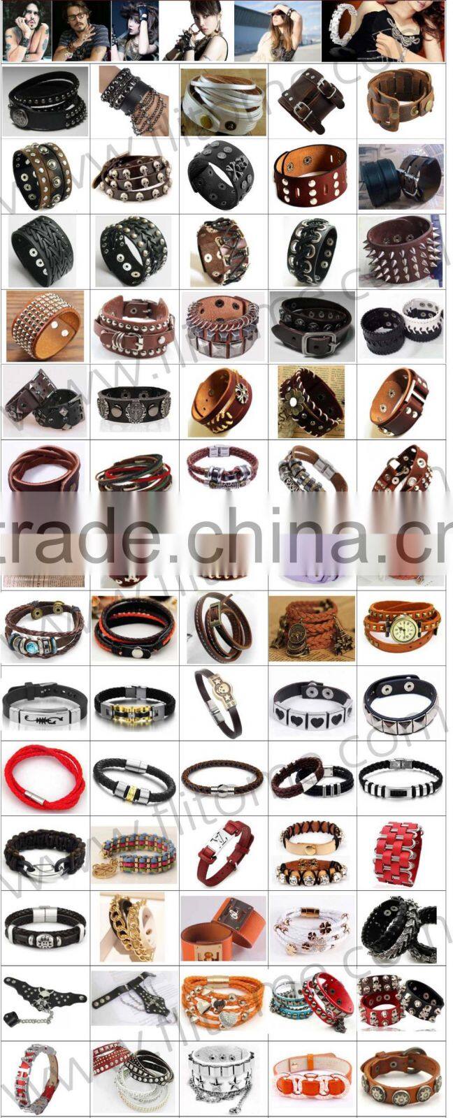 stainless steel genuine leather bracelet