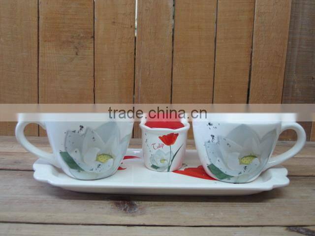 Ceramic Kitchen Serving Dish Tray with Wood Frame