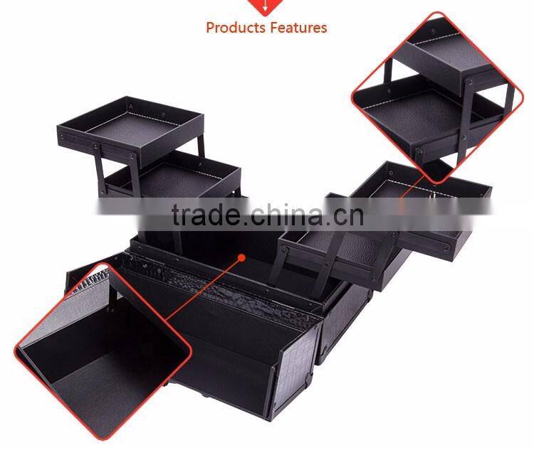 2016 elegant professional pvc leather makeup train case for cosmetic with lock