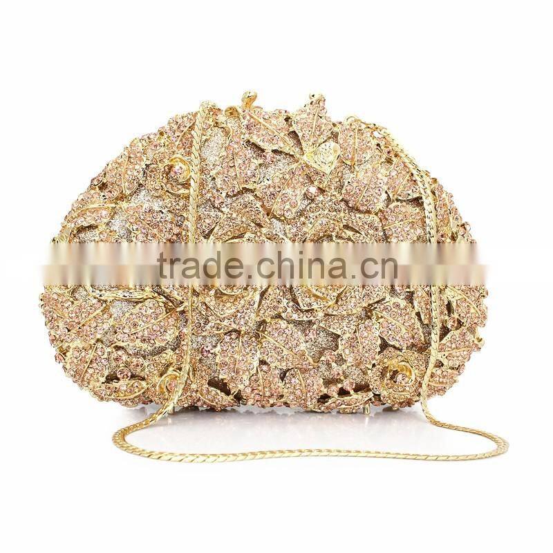 2016 Newest latest india Rhinestone Crystal gold rose pattern party wear clutch gem purse (88162A-C)