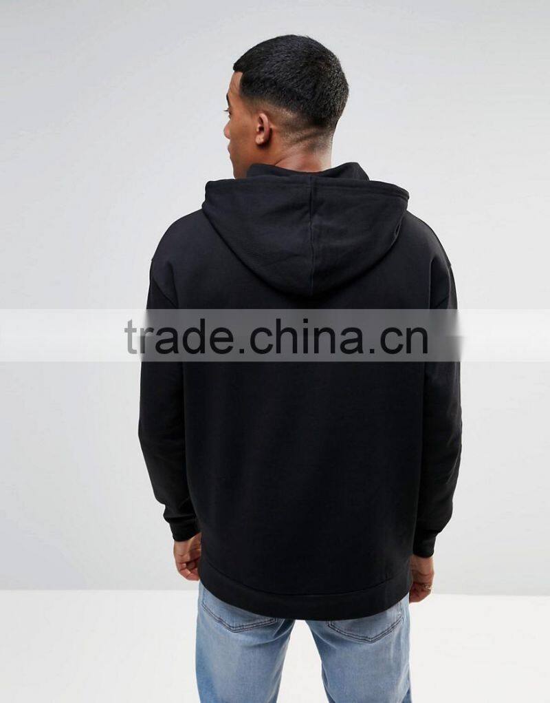 Daijun OEM drawstring 100% cotton black silk-screen logo men pullover oversized hoodie