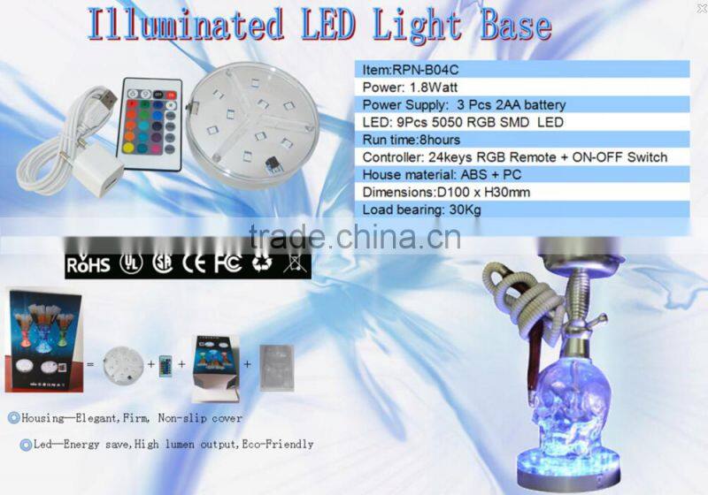 Wedding supplies wine bottle under vase LED centerpiece base 4" glass vase