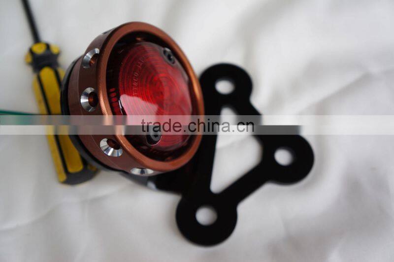 MOTORCYC ROUND "STOP" LED TAIL LIGHT & BRACKET 12v VINTAGE LUCAS STYLE for HARLEY BOBBER CAFE