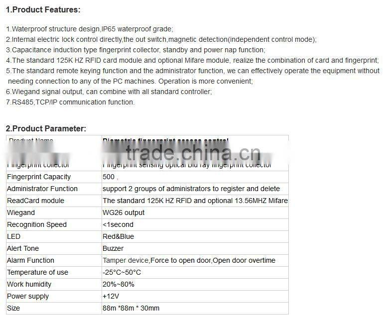Professional wiegand rfid reader access control biometric fingerprint access control