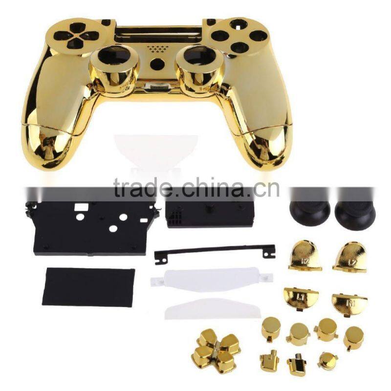 for PS4 chrome Front Back Housing Controller gold Shell Polished Glossy Case Cover Controller Grip Handle (Gold Plating)