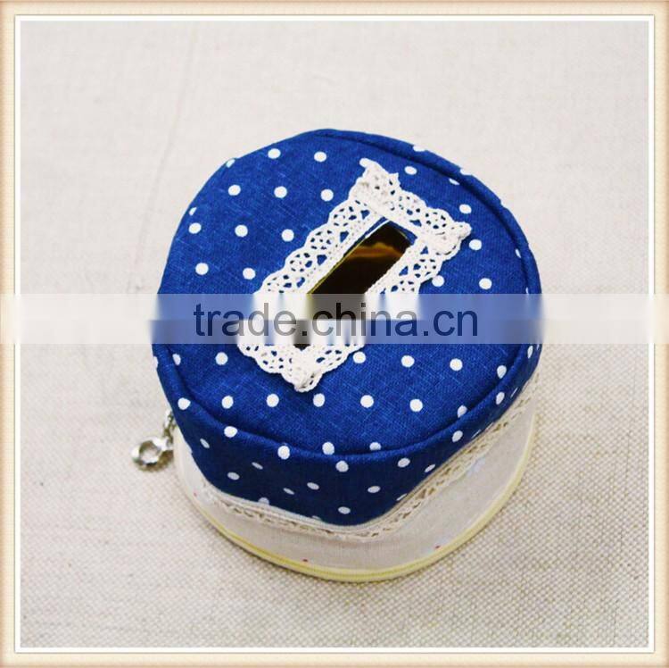 Cute round tissue box /cotton and linen desk storage cylinder tissue box
