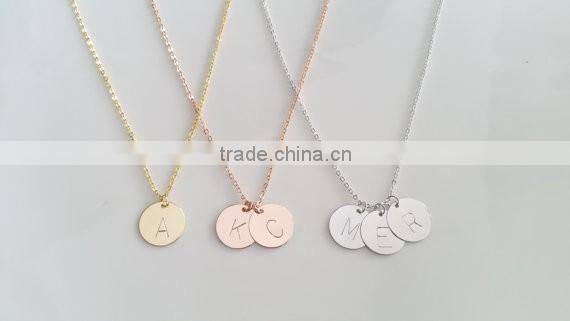 Rose Gold Letter Necklace Christmas Bridesmaid Gift Dainty Monogram Charm Delicate Disc Initial Necklace