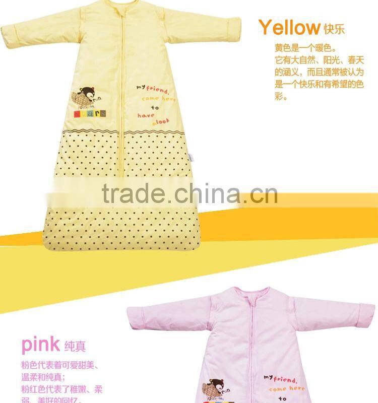 Children's 100% cotton baby sleeping bag detachable sleeve and detachable cotton fillings quilt for four seasons yellow color