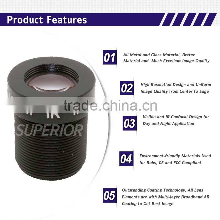 cn Superior hot sale 5MP fixed iris 1/2 inch f2.0 magapixel m12 16mm lens ccd camera