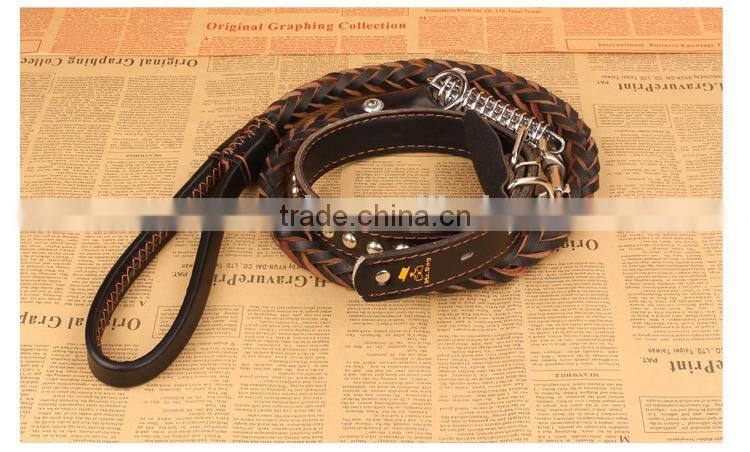 High Quality Customized Braided Leather Dog Leashes for Medium or Large Dogs, Genuine Leather Pet Collars and Leashes