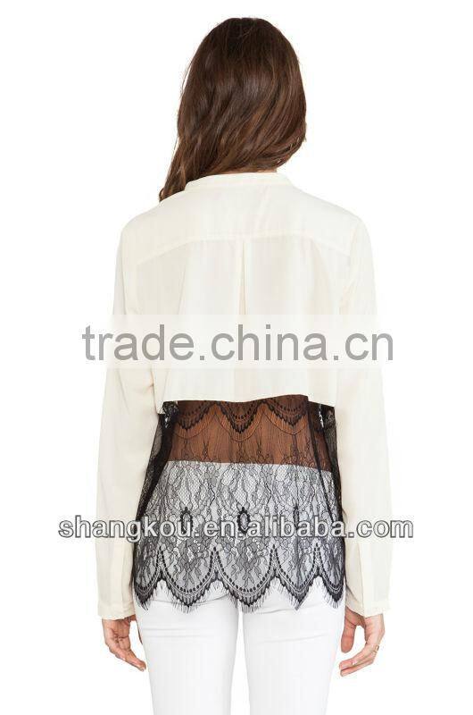 2016 New Arrival Contrast Color Patchwork High Quality Satin Pajamas Blouses women