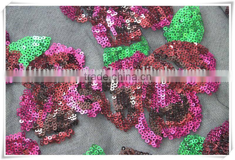 Wholesale Latest 3d flower sequin net fabric, lovely flower sequin net fabric making dress