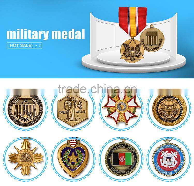 top quality customized embossed casting rimmed round edge iron brass zinc alloy bronze plated army military medal with ribbon