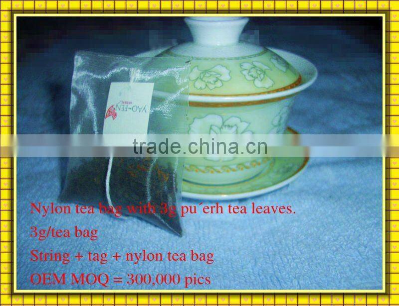 Tea bag with nylon tea bag paper