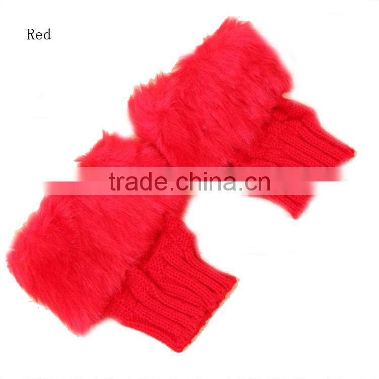 Fashion Cute Faux Rabbit Fur Hand Winter Warmer Knitted Fingerless Gloves Mitten Wholesale