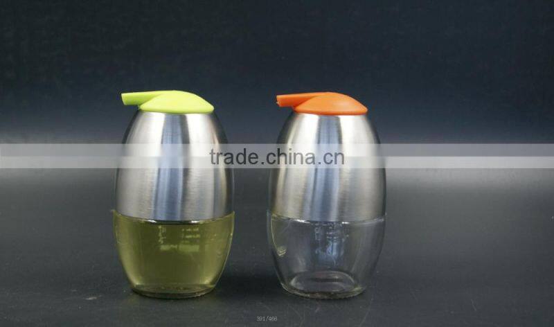 Glass oil vinegar bottle spice jar with stainless steel coat