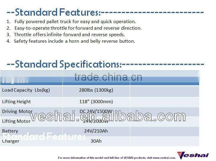 CE Walkie Stacker with Powered Drive and Powered Lift VH-WS-130/30-AA