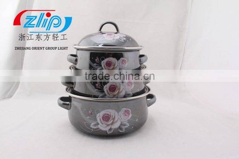 16-20cm 3 Pcs Enamel Casserole With Cover dark color Beautiful Decal