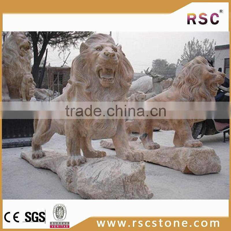 Afterglow red marble life size lion statue