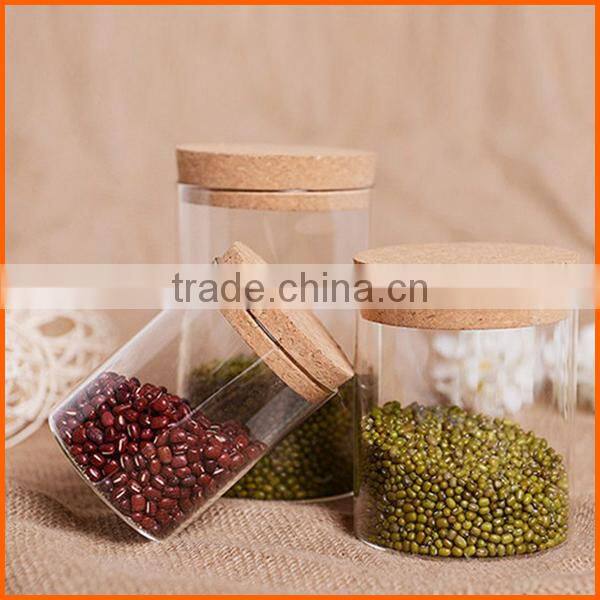 Hot sales round glass jar with cork lid