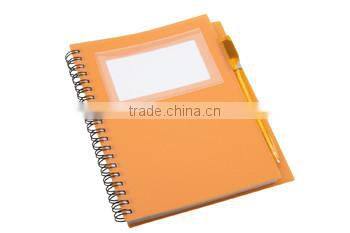 Plastic covered notebook with 70 striped sheets ballpoint pen
