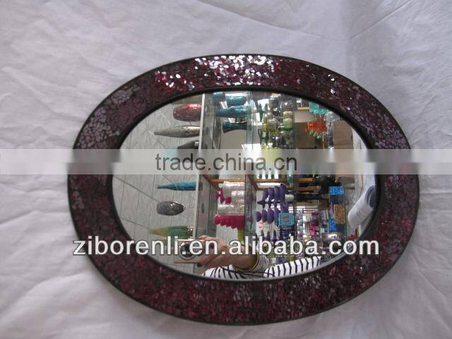 Wall Decor Oval Crackle Mosaic Glass Ruby Hanging Large Souvenir Mirror