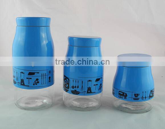 skyblue spraying plastics big bottom glass jar for pasta