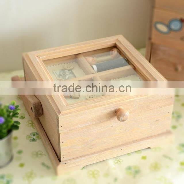 Portable multiple gird sewing wooden box