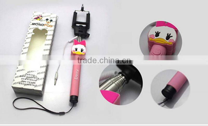 Custom Cable Wired Selfie Handheld Stick Monopod ,cartoon wired Selfie Stick with logo