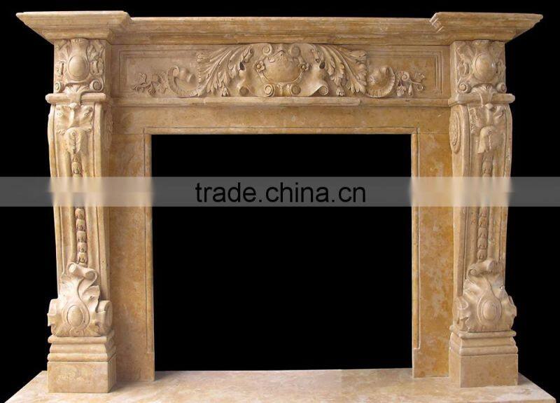 Hand carving natural stone limestone fireplace mantel for sale