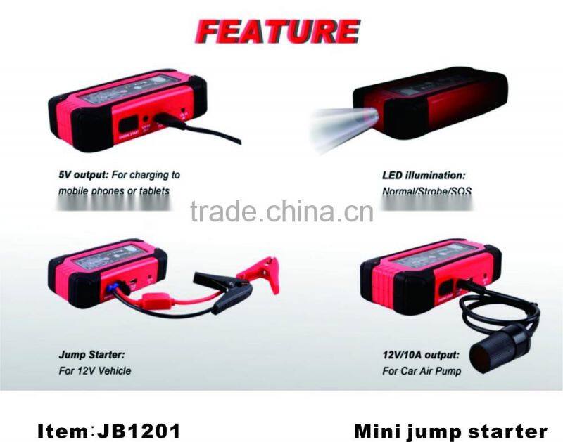 JB1201Car jump starter battery charger 18650 12V vehicle tool