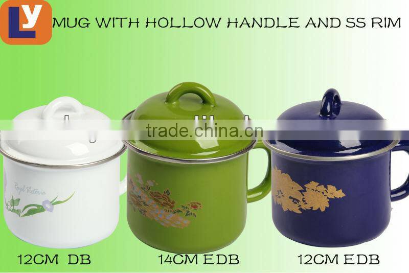 12CM dark color enamel mug with hollow handle