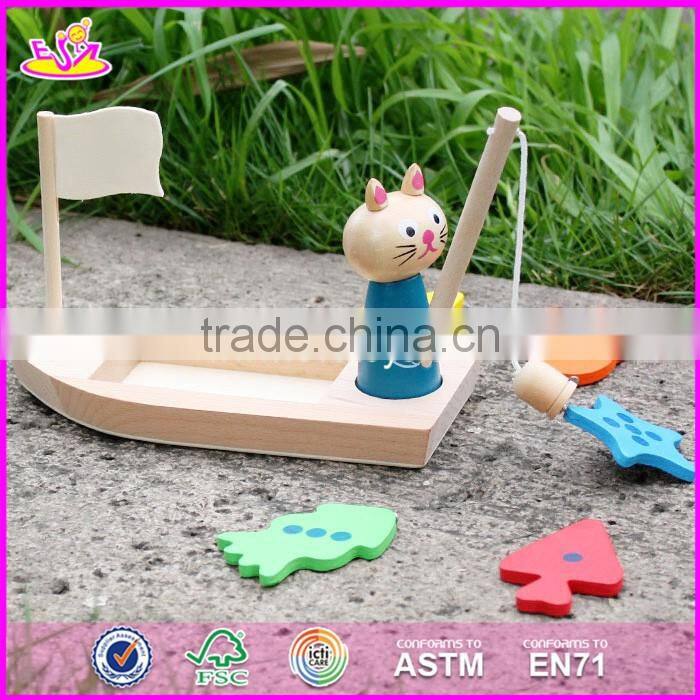 2016 new design kids wooden cat fishing toy W01B029