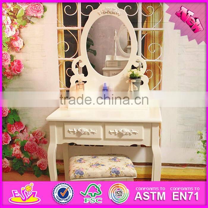 2016 wholesale fashionable white wooden makeup vanity table with mirror W08H060
