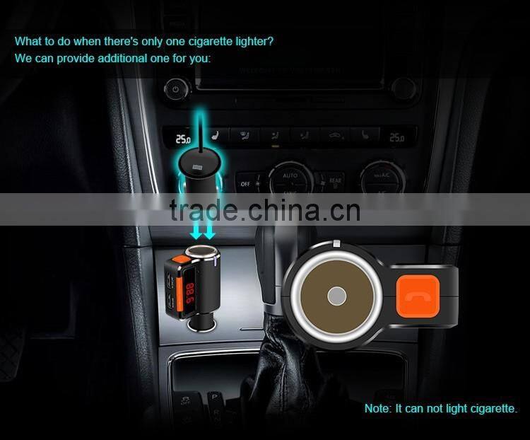 Dual USB Auto Car Charger kit with Wireless Bluetooth Hands Free Calling speaker MP3 Player FM Transmitter cigar lighter