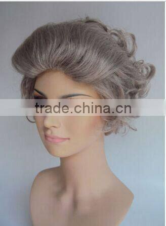DELUXE GREY CURLY QUEEN ELIZABETH ROYAL OLD LADY GRANNY WIG