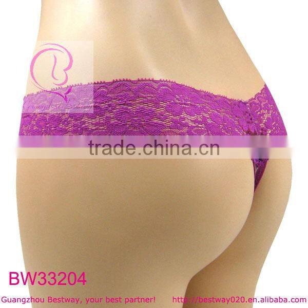 Sexy very hot thongs with soft lace waist variety pattern bright color fashion thong panties from Guangzhou Bestway Underwear