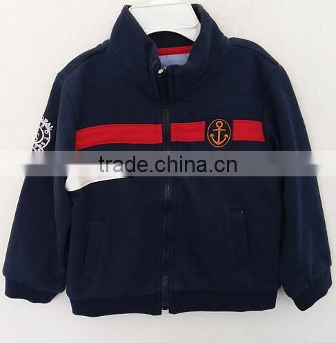 baby boys stripes and embroidered navy or white 60% cotton and 40% polyester coat for Autumn
