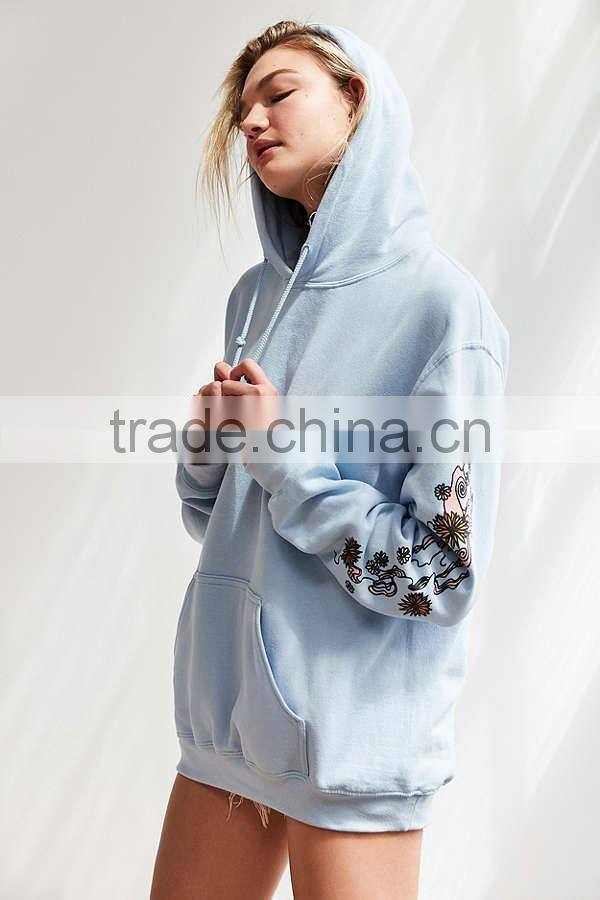 MGOO 2017 Noise Skeleton Flower Hoodie Sweatshirt Cotton Blends Fleece Light Blue Putover Hoodies