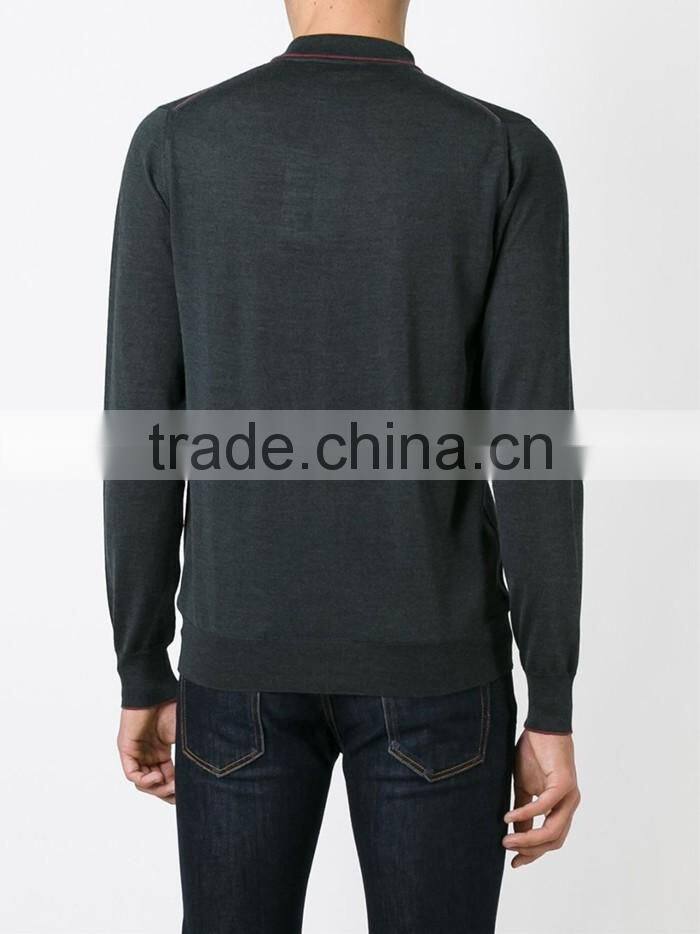 Mens soft grey wool-silk blend long sleeve polo shirt