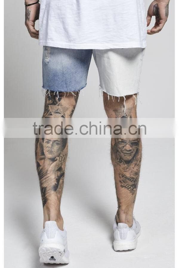 High quality denim shorts half color distressed jeans shorts custom
