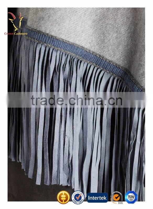 Solid Color Pure Cashmere Poncho Shawl with Tassel
