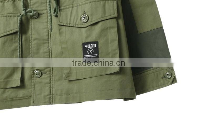 2016 Customized Men's outwear sport swear applique army green men's winter jacket with hood