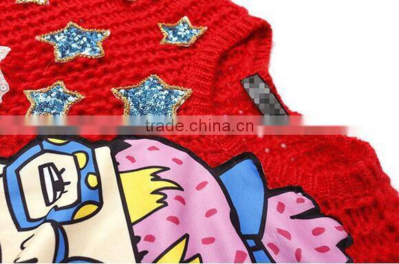 M1212 Runwaylover 2016 latest design fashion ladies sequin cartoon girl star pattern knitted sweater