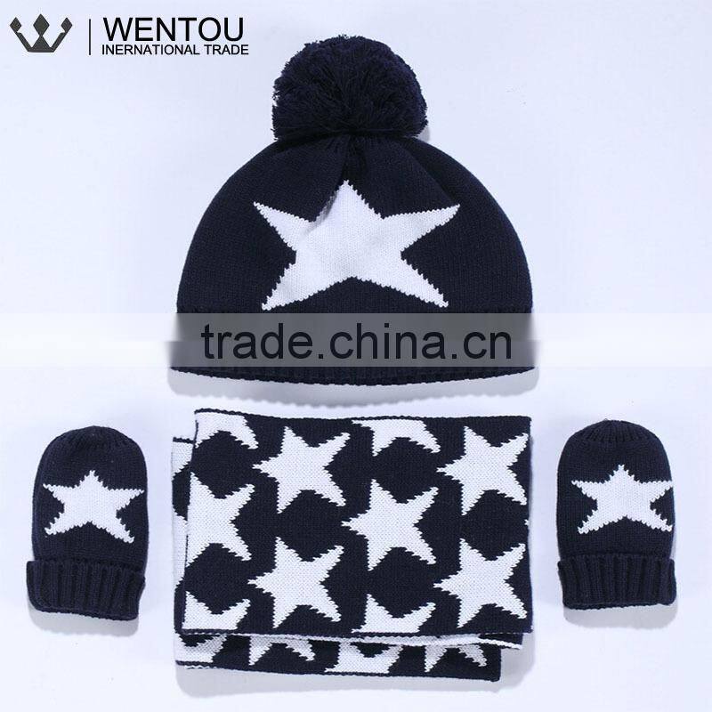 Wholesale Cotton Knitted Scarf Hat Gloves Baby Winter Warm Set