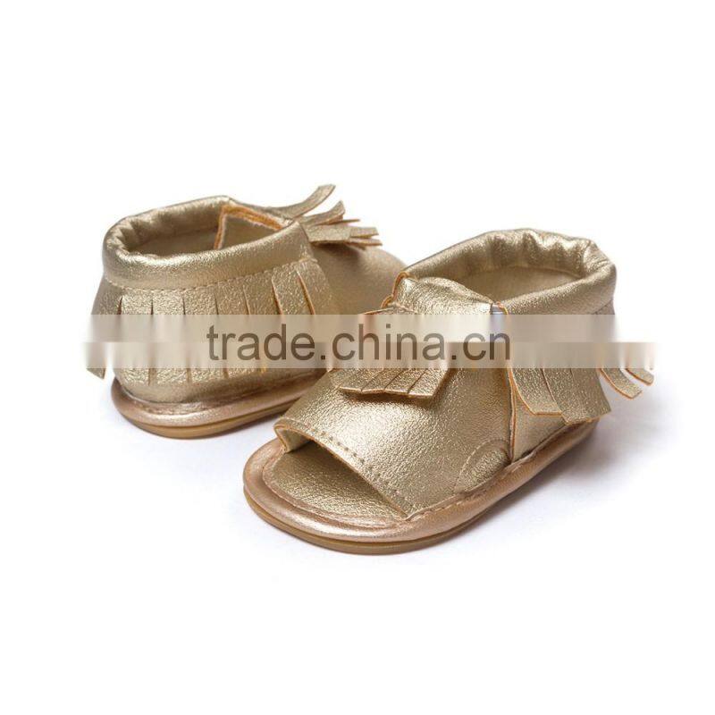 Artificial leather fringed baby summer sandals, hard sole baby summer sandals