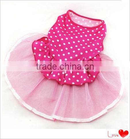 EN 71 Wholesale dog clothes pink dress with white dot for dog