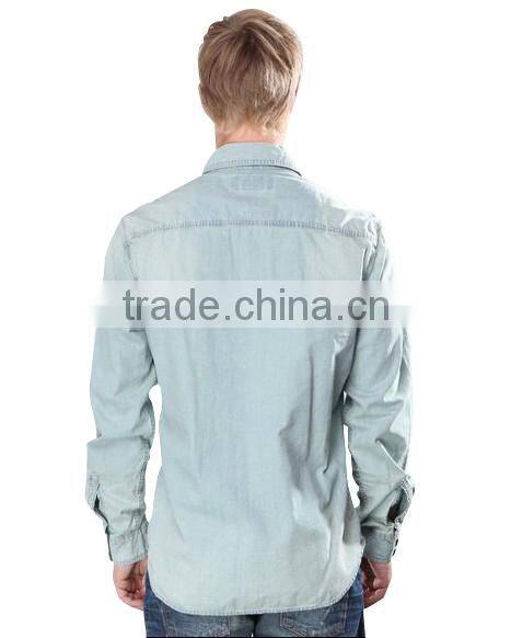 100% cotton long sleeve denim shirts with two pockets for men