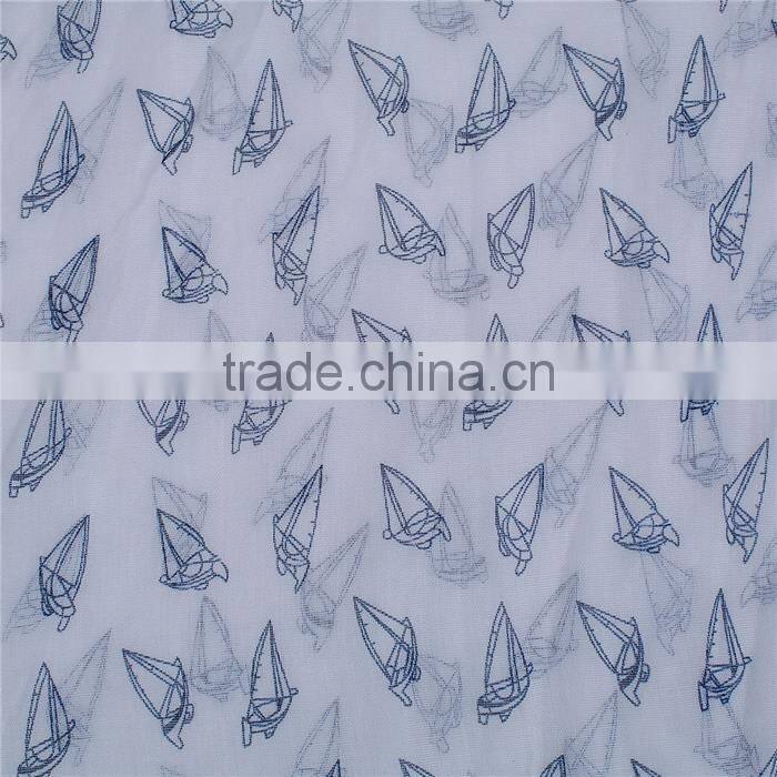 Voile Scarves & Wraps Rectangle White Deep Blue Sailing Boat Scarf Made In China